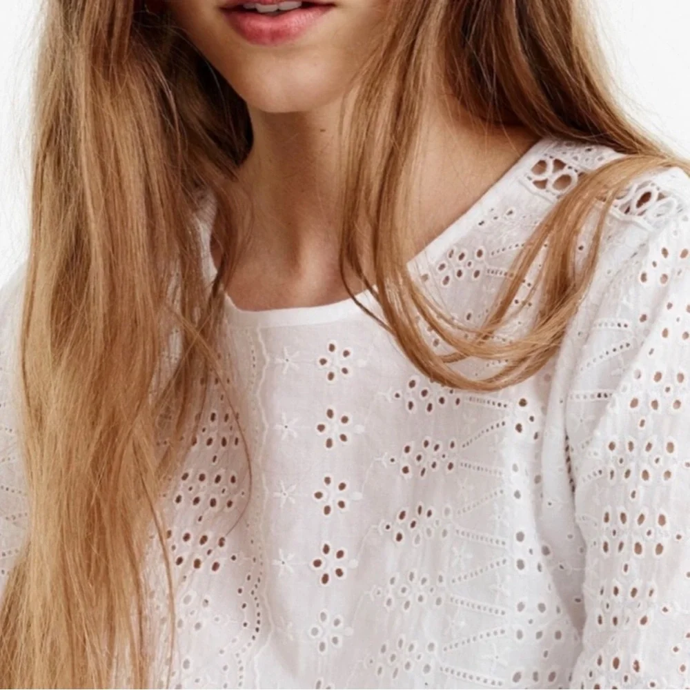 J. Crew White‎ Eyelet Cutout Long Sleeve Lined Dress Size 4